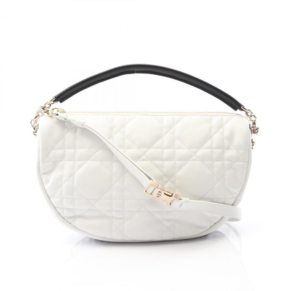 Dior VIBE Hobo Cannage Handbag Leather White Black